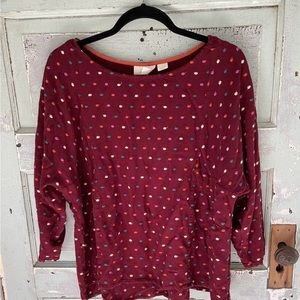 Anthropologie Maeve XL Red maroon Swiss Dot Boho BLOUSE top